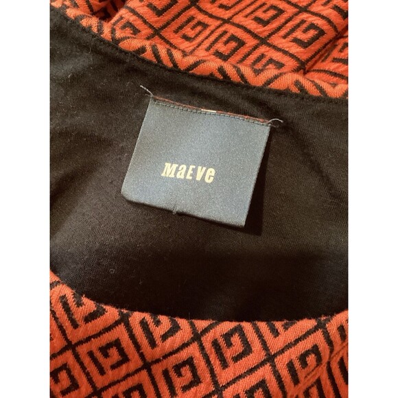 Maeve Orange Black Geo A-Line Mini Pullover Dress Cap Sleeve Knit M - Picture 5 of 6